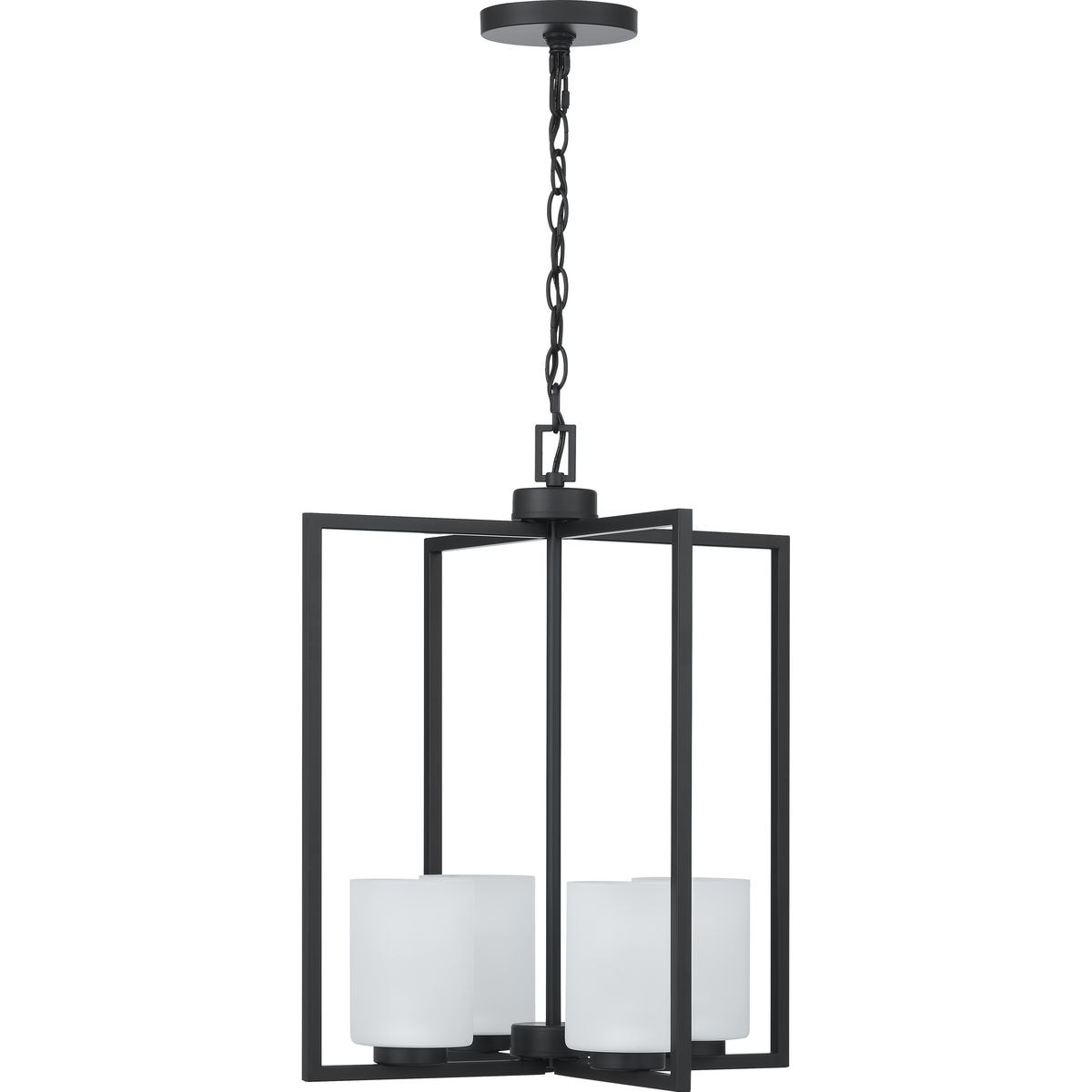 Progress Lighting Rexington 4-Light Matte Black Modern/Contemporary Etched Glass Cylinder Medium Hanging Pendant Light