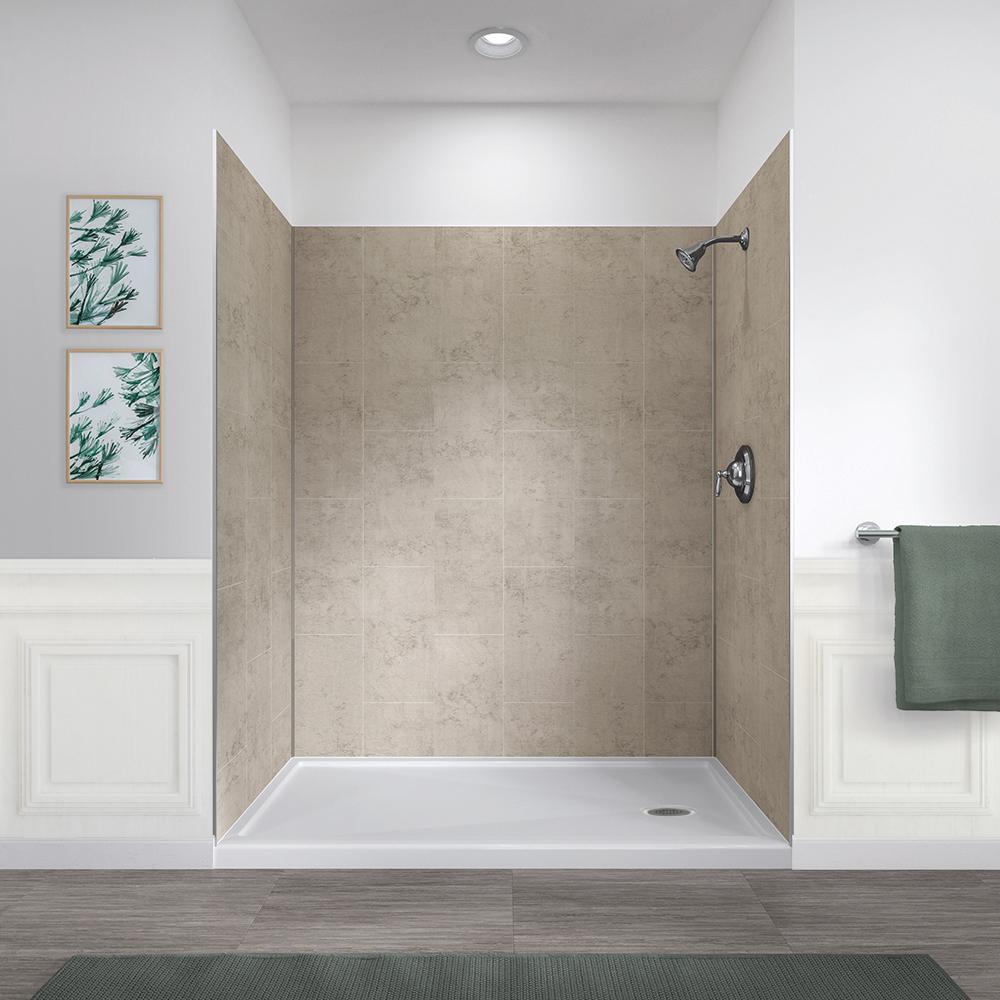 Jetcoat 32 in. x 60 in. x 78 in. 5-Piece Easy-up Adhesive Alcove Shower Surround in White Subway - Super Arbor