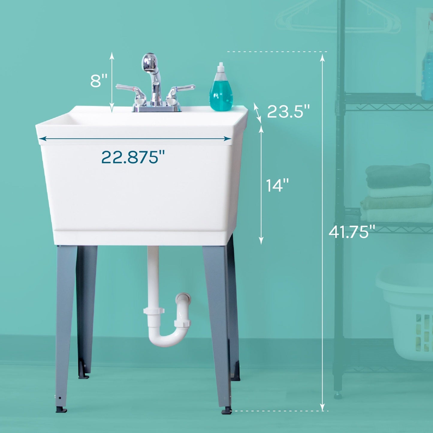 Cambridge Resources 23.5-Inch Freestanding Utility Tub with Faucet and Drain
