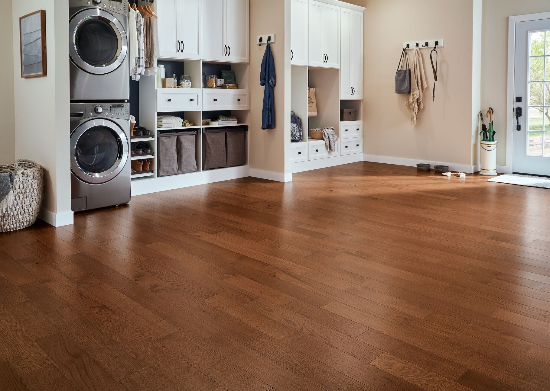 Bruce Oak Gunstock hardwood flooring — installed room view