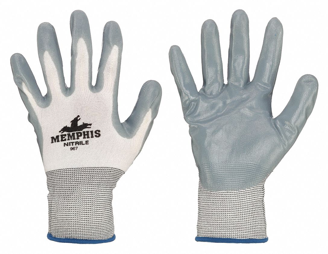 MCR SAFETY Memphis 9679 Palm-Dipped Nitrile Coated Gloves S - White