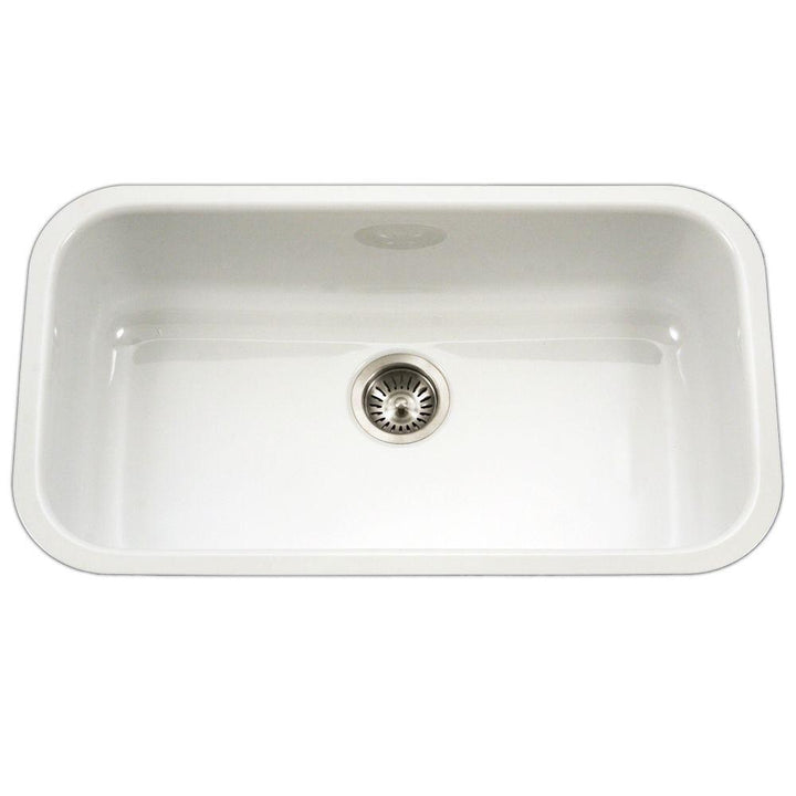 Porcela Series Undermount Porcelain Enamel Steel 31 in. Large Single Bowl Kitchen Sink in White - Super Arbor