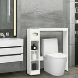 8 in. W Wooden Toilet Storage Cabinet Bathroom Shelves with Paper Drawer in White - Super Arbor