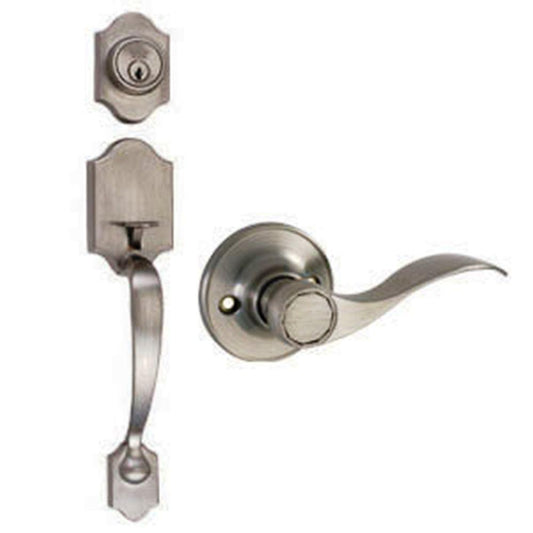Sussex Satin Nickel Door Door Handleset with Springdale Lever Interior and Single Cylinder Deadbolt - Super Arbor