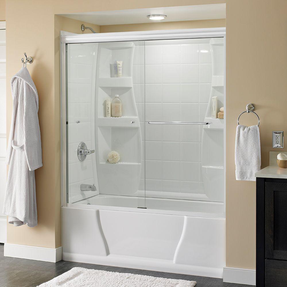 Simplicity 60 in. x 58-1/8 in. Semi-Frameless Traditional Sliding Bathtub Door in Chrome with Rain Glass - Super Arbor