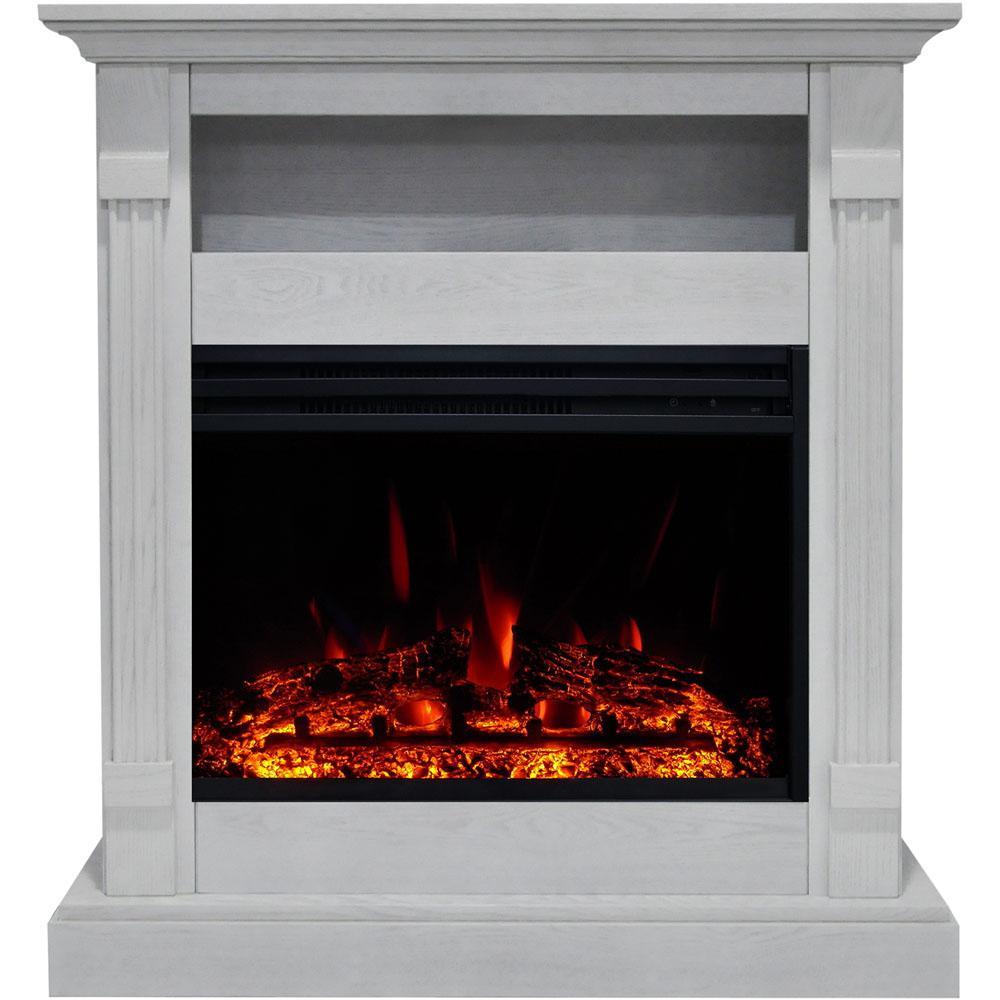 Sienna 34 in. Electric Fireplace Heater in White with Mantel, Enhanced Log Display and Remote Control - Super Arbor