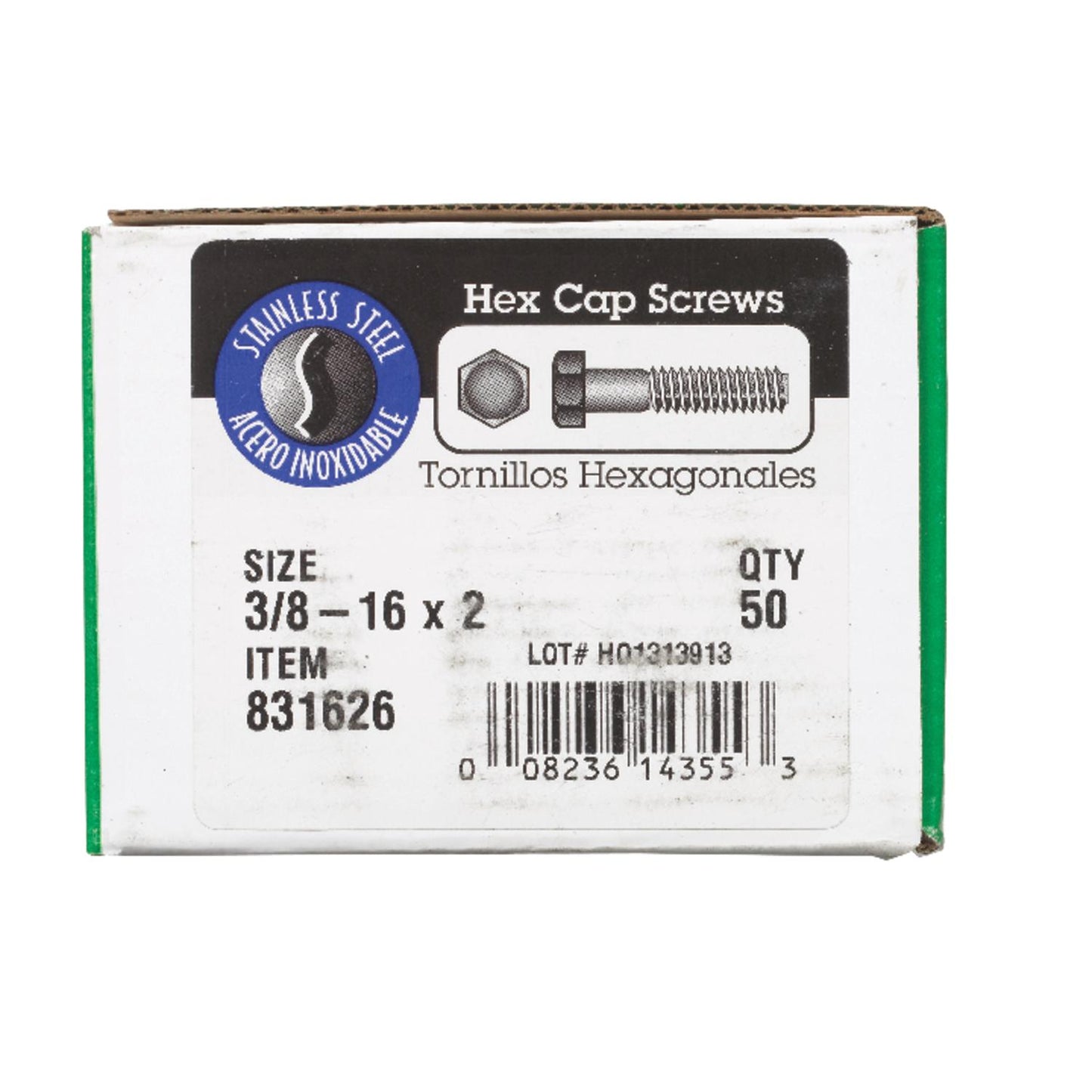 Hillman 3/8-16 x 2 in. Stainless Steel Hex Head Cap Screw, 50-Pack