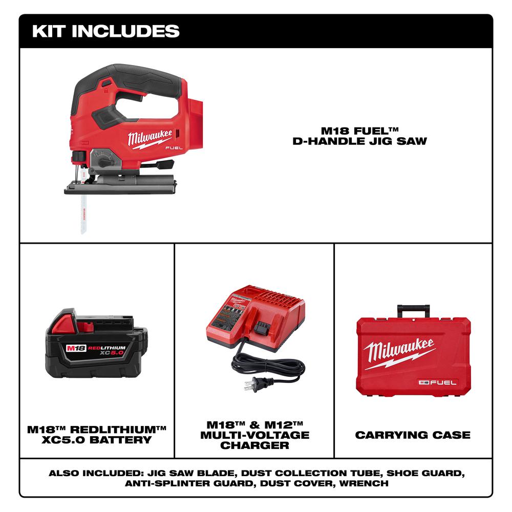 M18 FUEL 18-Volt Lithium-Ion Brushless Cordless Jig Saw Kit With (1) 5.0Ah Battery, Charger and Case - Super Arbor