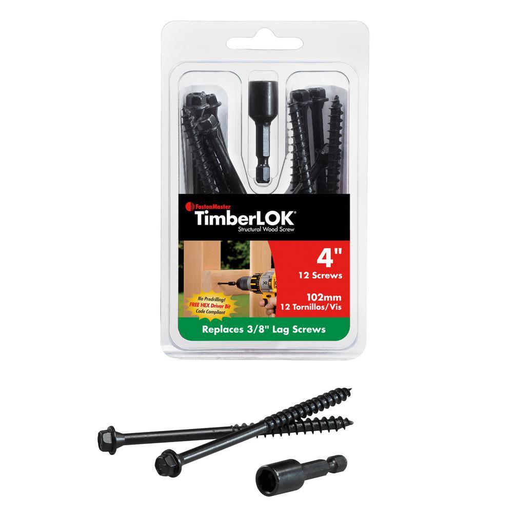 3/16 in. 4 in. TimberLok Coarse Steel External Hex Drive, Hex Head Heavy-Duty Wood Screws (50-Pack) - Super Arbor