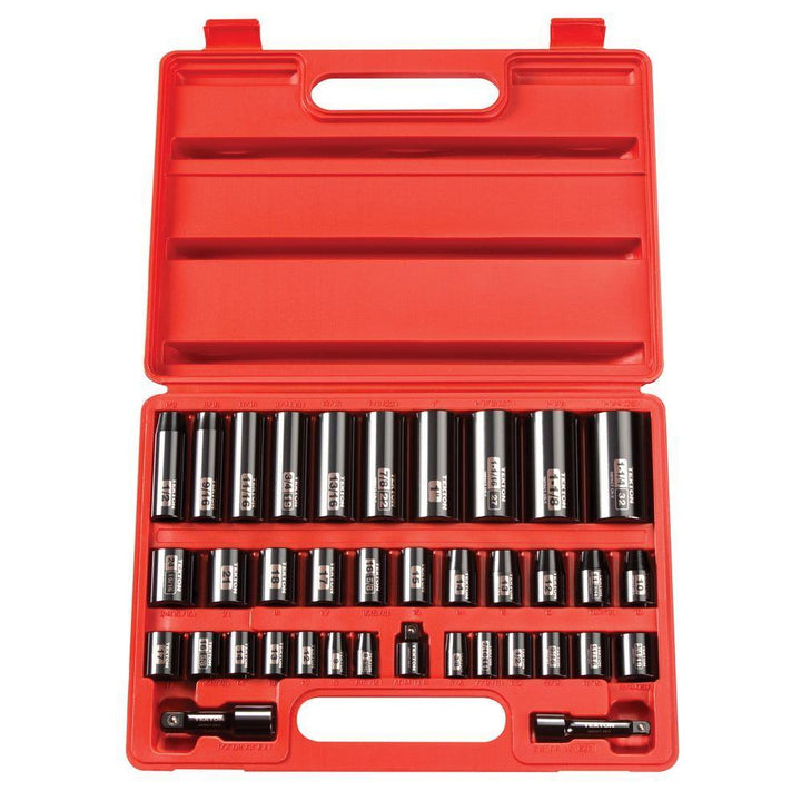 3/8 in. and 1/2 in. Drive 3/8 - 1-1/4 in., 8-32 mm 6-Point Impact Socket Set (38-Piece) - Super Arbor