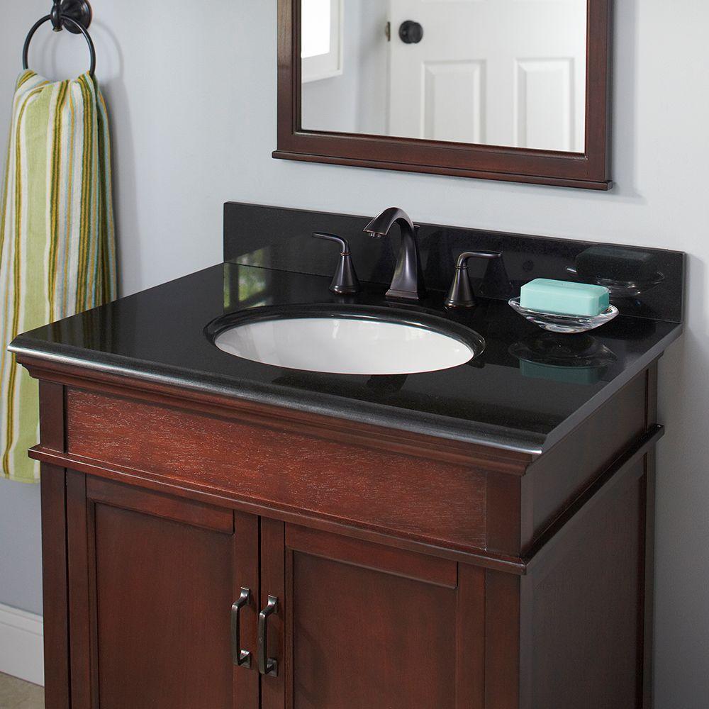 31 in. W Granite Vanity Top in Midnight Black with White Bowl and 8 in. Faucet Spread - Super Arbor