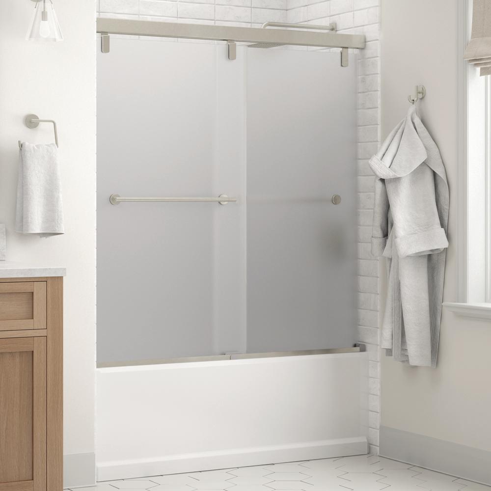 Everly 60 in. x 59-1/4 in. Mod Semi-Frameless Sliding Bathtub Door in Chrome and 1/4 in. (6mm) Clear Glass - Super Arbor