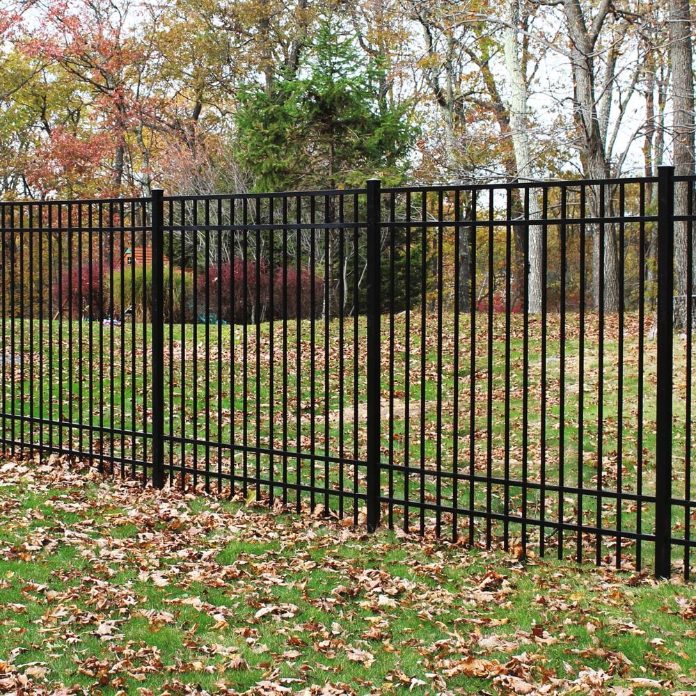 Freedom New Haven 9-ft H x 2-in W Black Aluminum Spaced Picket Flat-top Decorative Line Fence Post