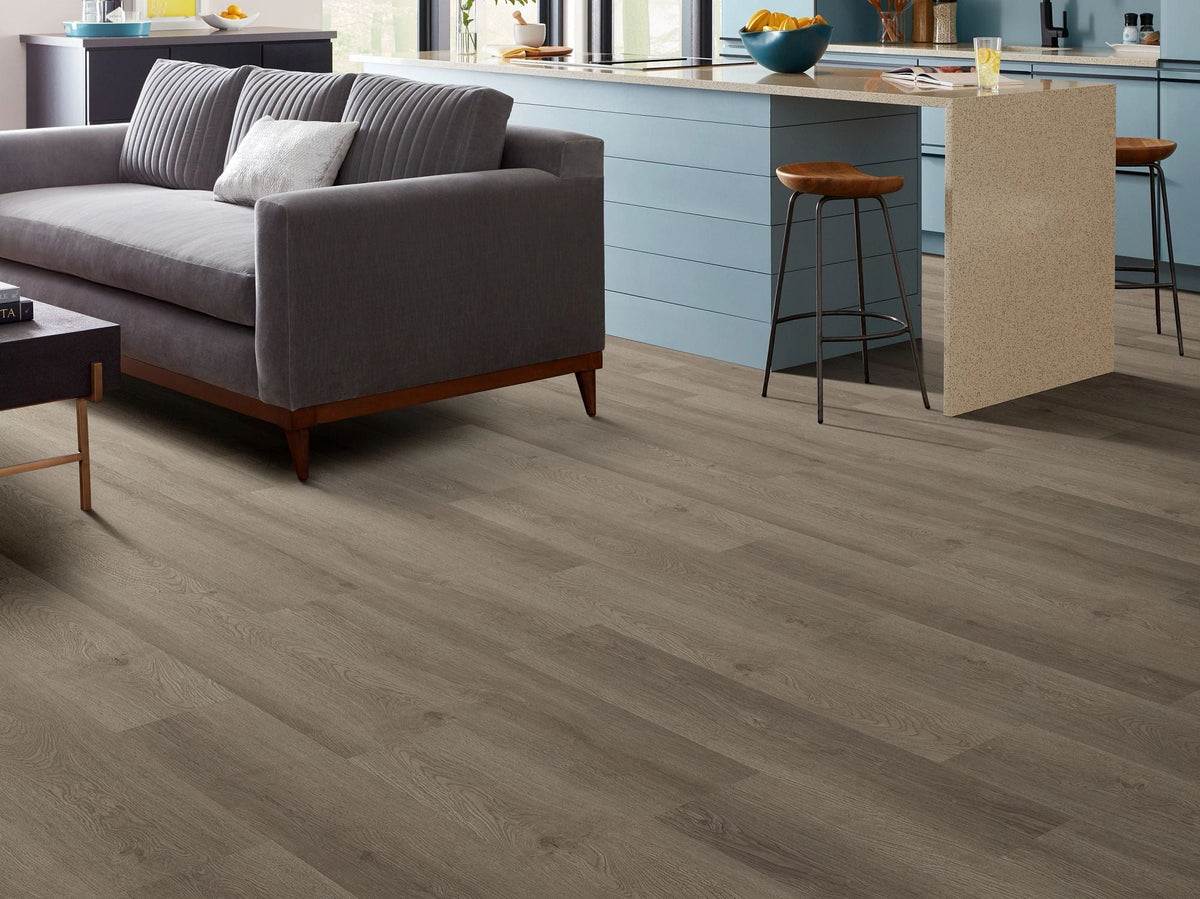 Shaw Boundless 8 Coastline Gray 8-mil x 7-in W x 48-in L Waterproof Glue Down Luxury Vinyl Plank Flooring (34.98-sq ft/ Carton)