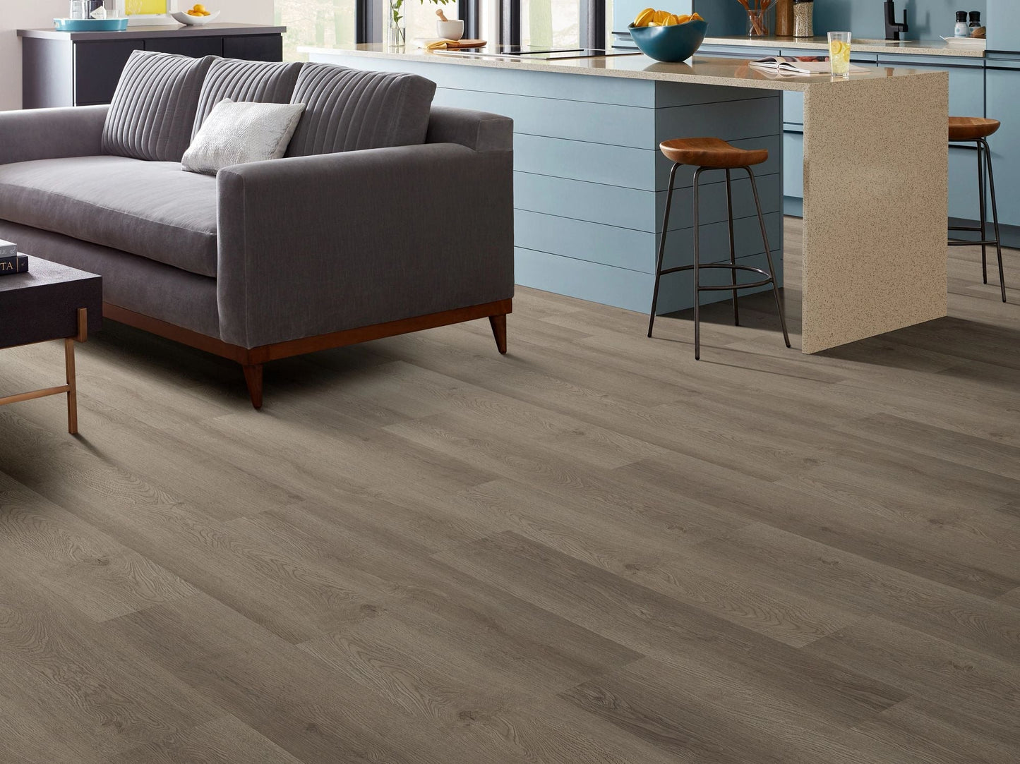 Shaw Boundless 8 Coastline Gray 8-mil x 7-in W x 48-in L Waterproof Glue Down Luxury Vinyl Plank Flooring (34.98-sq ft/ Carton)