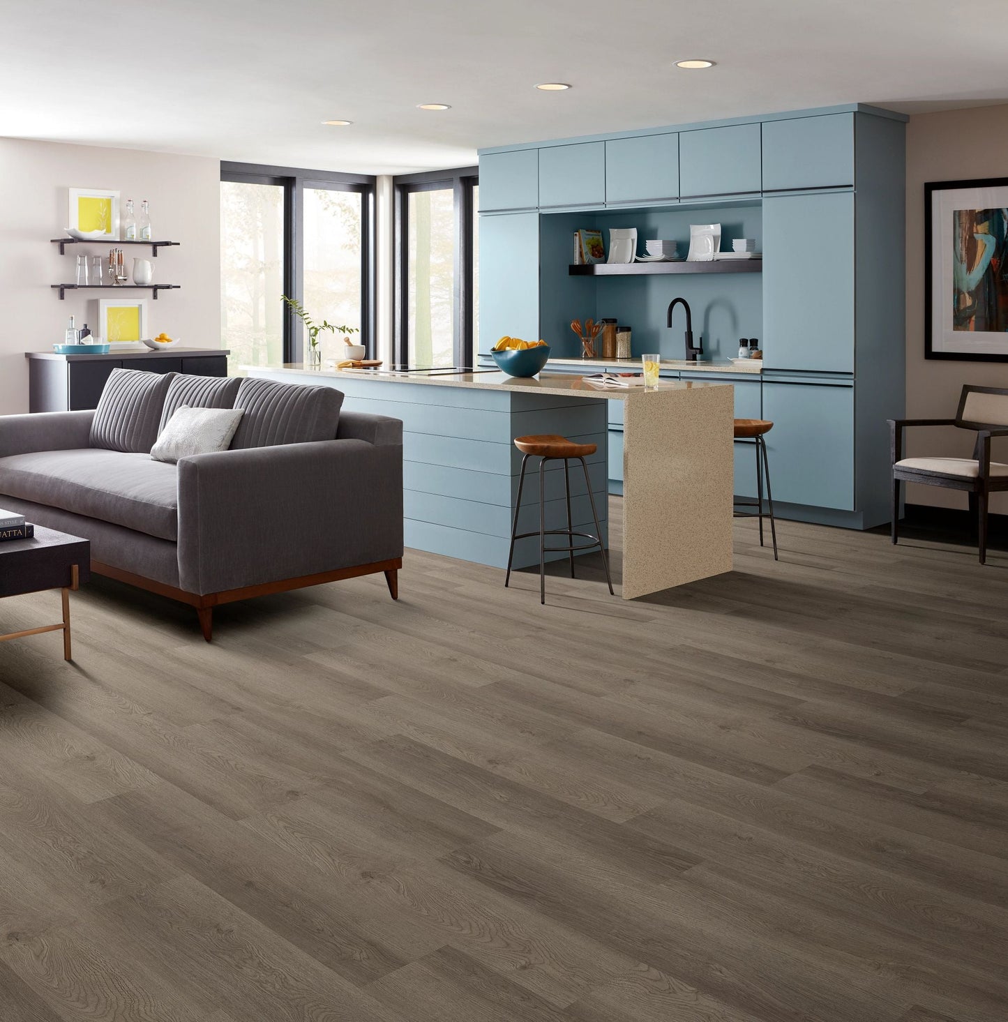 Shaw Boundless 8 Coastline Gray 8-mil x 7-in W x 48-in L Waterproof Glue Down Luxury Vinyl Plank Flooring (34.98-sq ft/ Carton)