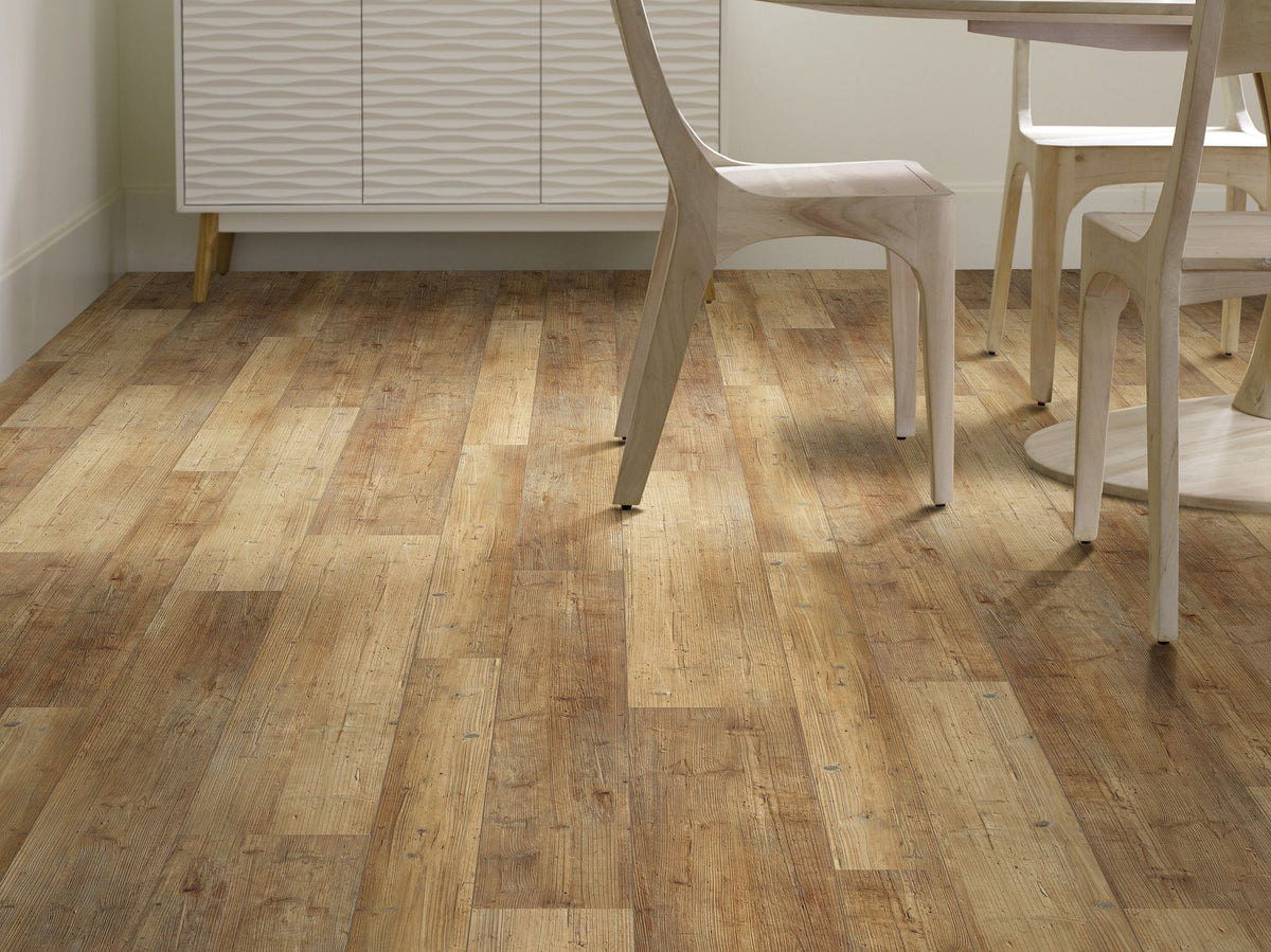Shaw (Sample) Exemplar Mix Plus Texture Pine Brown Wood Look 20-mil Waterproof Interlocking or Glue Down Luxury Vinyl Plank