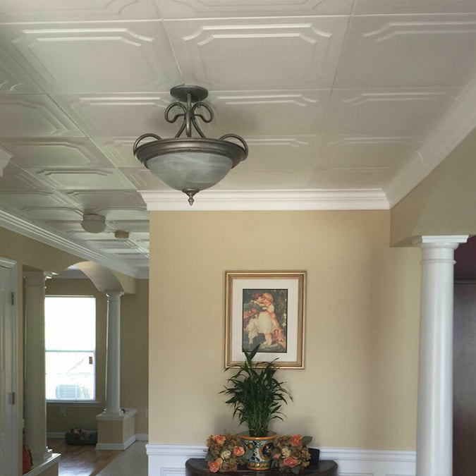 A La Maison Ceilings 1.67-ft x 1.67-ft The Virginian Plain White Polystyrene Surface-mount Ceiling Tile (8-Pack, 21.6-sq ft / Case)