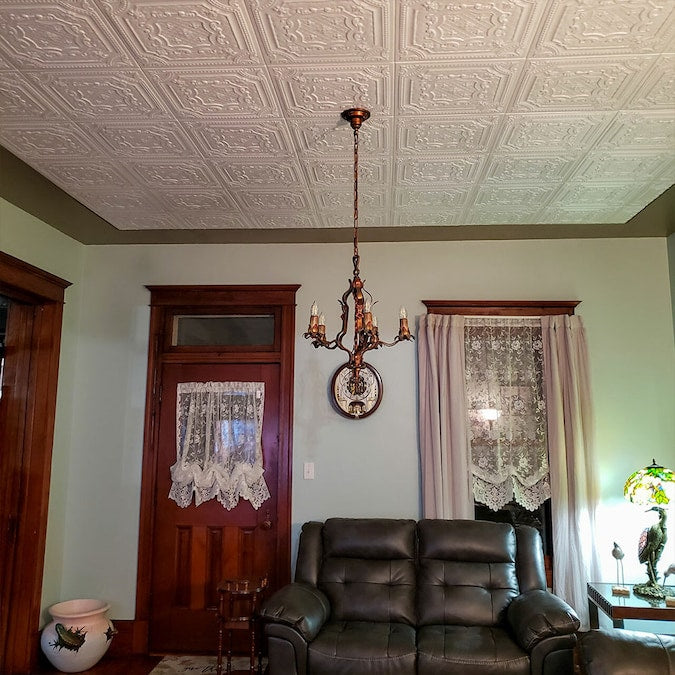 Bijou and Bee Bee A La Maison Ceilings 1.67-ft x 1.67-ft Bijou and Bee Plain White Polystyrene Surface-mount Ceiling Tile (8-Pack, 21.6-sq ft / Case)