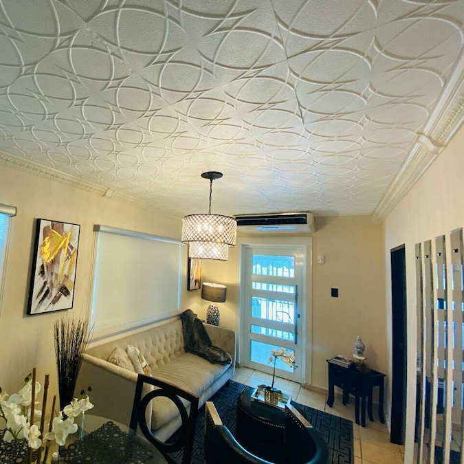 A La Maison Ceilings 1.67-ft x 1.67-ft Circles and Stars Plain White Polystyrene Surface-mount Ceiling Tile (8-Pack, 21.6-sq ft / Case)