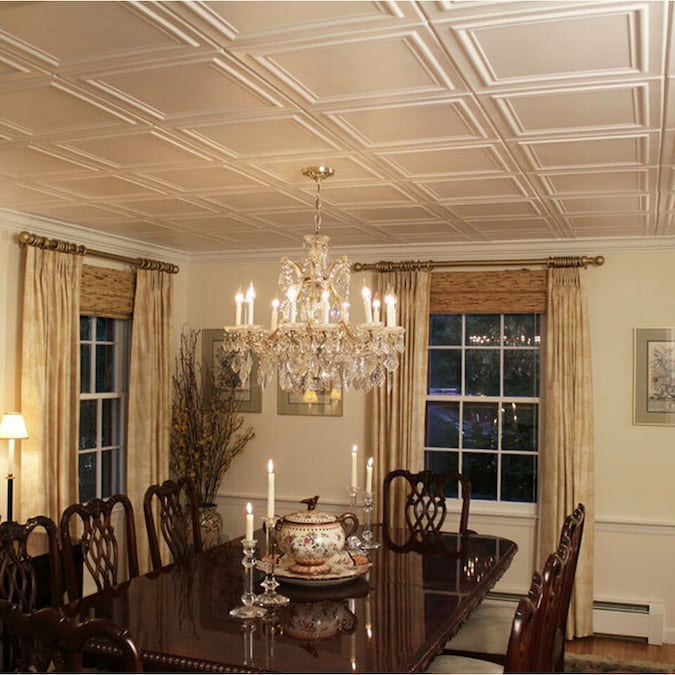 A La Maison Ceilings 1.67-ft x 1.67-ft Line Art Plain White Polystyrene Surface-mount Ceiling Tile (8-Pack, 21.6-sq ft / Case)