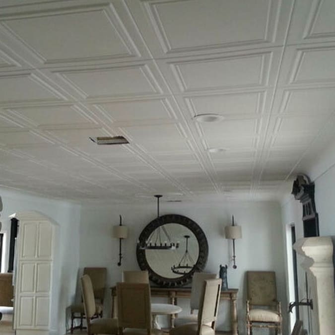 A La Maison Ceilings 1.67-ft x 1.67-ft Line Art Plain White Polystyrene Surface-mount Ceiling Tile (8-Pack, 21.6-sq ft / Case)