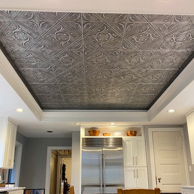 A La Maison Ceilings 1.67-ft x 1.67-ft Diamond Wreath Plain White Polystyrene Surface-mount Ceiling Tile (8-Pack, 21.6-sq ft / Case)