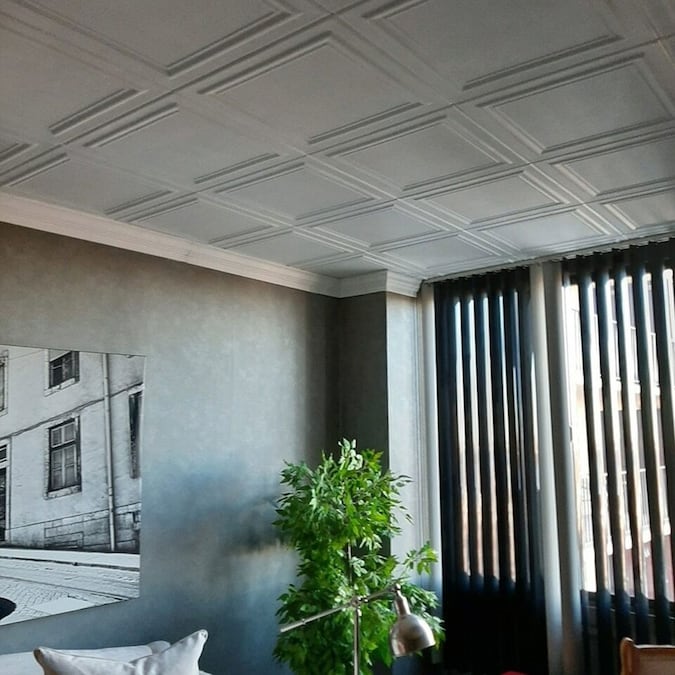 A La Maison Ceilings 1.67-ft x 1.67-ft Line Art Plain White Polystyrene Surface-mount Ceiling Tile (8-Pack, 21.6-sq ft / Case)