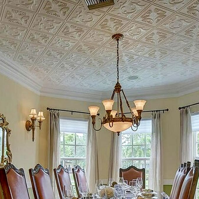 A La Maison Ceilings 1.67-ft x 1.67-ft Diamond Wreath Plain White Polystyrene Surface-mount Ceiling Tile (8-Pack, 21.6-sq ft / Case)