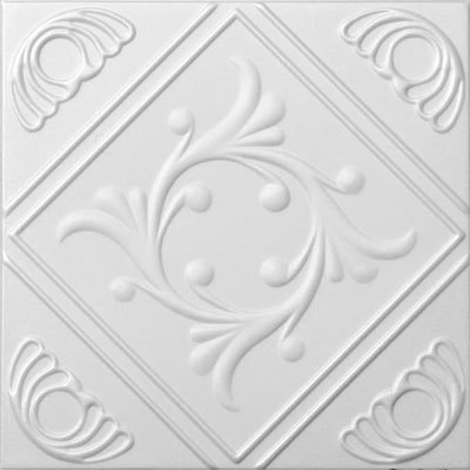 A La Maison Ceilings 1.67-ft x 1.67-ft Diamond Wreath Plain White Polystyrene Surface-mount Ceiling Tile (8-Pack, 21.6-sq ft / Case)