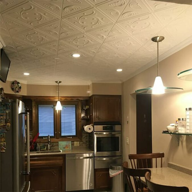 A La Maison Ceilings 1.67-ft x 1.67-ft Diamond Wreath Plain White Polystyrene Surface-mount Ceiling Tile (8-Pack, 21.6-sq ft / Case)
