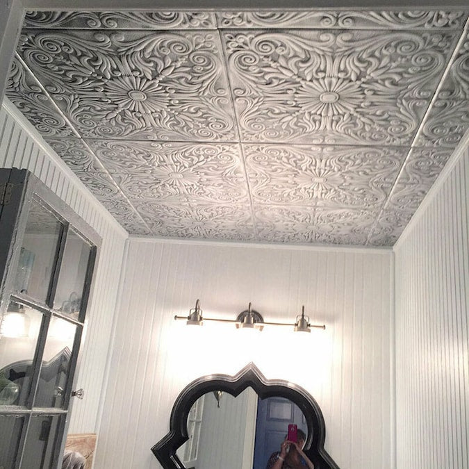 A La Maison Ceilings 1.67-ft x 1.67-ft Spanish Silver Plain White Polystyrene Surface-mount Ceiling Tile (8-Pack, 21.6-sq ft / Case)