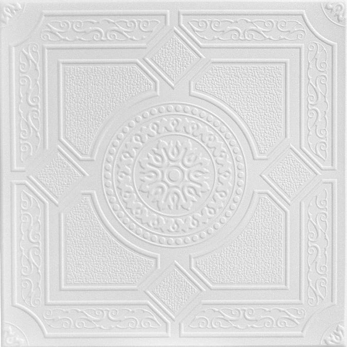 A La Maison Ceilings 1.67-ft x 1.67-ft Kensington Gardens Plain White Polystyrene Surface-mount Ceiling Tile (8-Pack, 21.6-sq ft / Case)