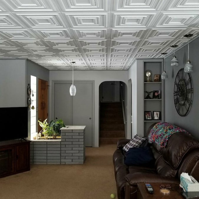 A La Maison Ceilings 1.67-ft x 1.67-ft Chestnut Grove Plain White Polystyrene Surface-mount Ceiling Tile (8-Pack, 21.6-sq ft / Case)