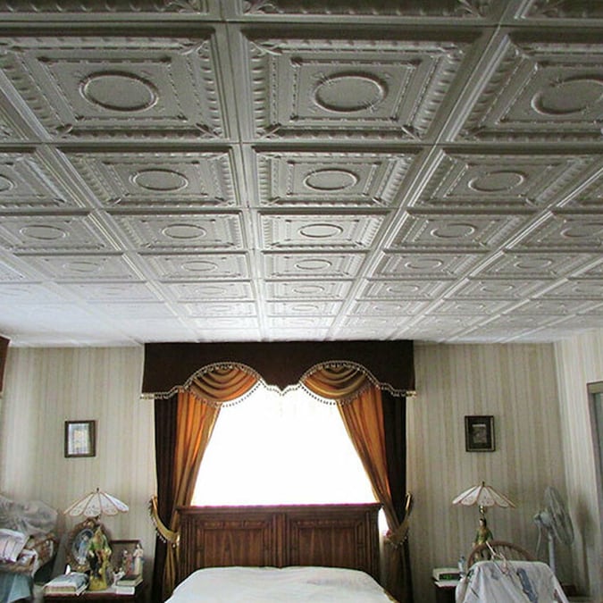 A La Maison Ceilings 1.67-ft x 1.67-ft Romanesque Wreath Plain White Polystyrene Surface-mount Ceiling Tile (8-Pack, 21.6-sq ft / Case)