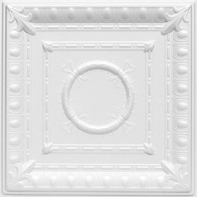 A La Maison Ceilings 1.67-ft x 1.67-ft Romanesque Wreath Plain White Polystyrene Surface-mount Ceiling Tile (8-Pack, 21.6-sq ft / Case)