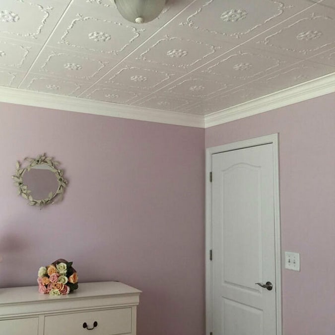 A La Maison Ceilings 1.67-ft x 1.67-ft Bourbon Street Plain White Polystyrene Surface-mount Ceiling Tile (8-Pack, 21.6-sq ft / Case)