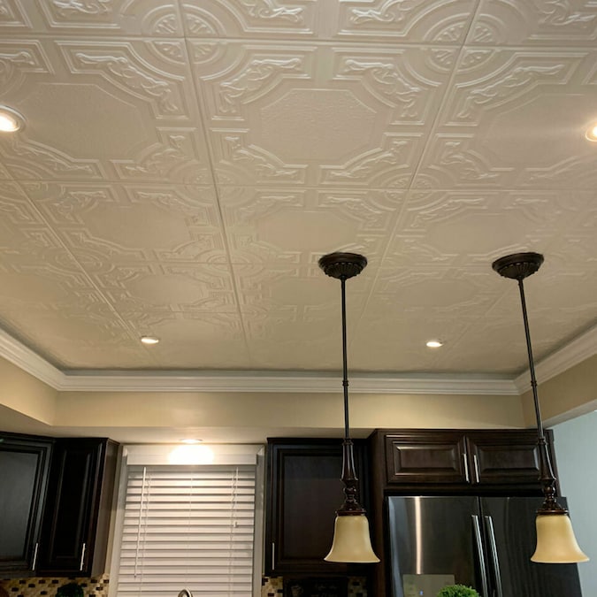 A La Maison Ceilings 1.67-ft x 1.67-ft Evergreen Plain White Polystyrene Surface-mount Ceiling Tile (8-Pack, 21.6-sq ft / Case)