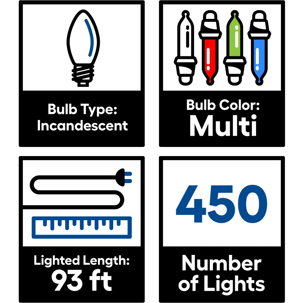 GE String-A-Long 450-Count 93.12-ft Multicolor Incandescent Plug-In Christmas String Lights