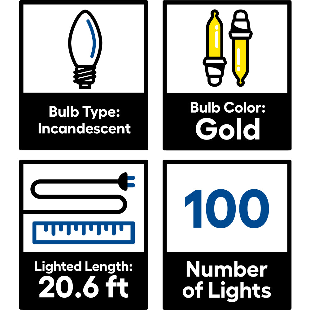 GE String-A-Long 100-Count 20.6-ft Gold Incandescent Plug-In Christmas String Lights