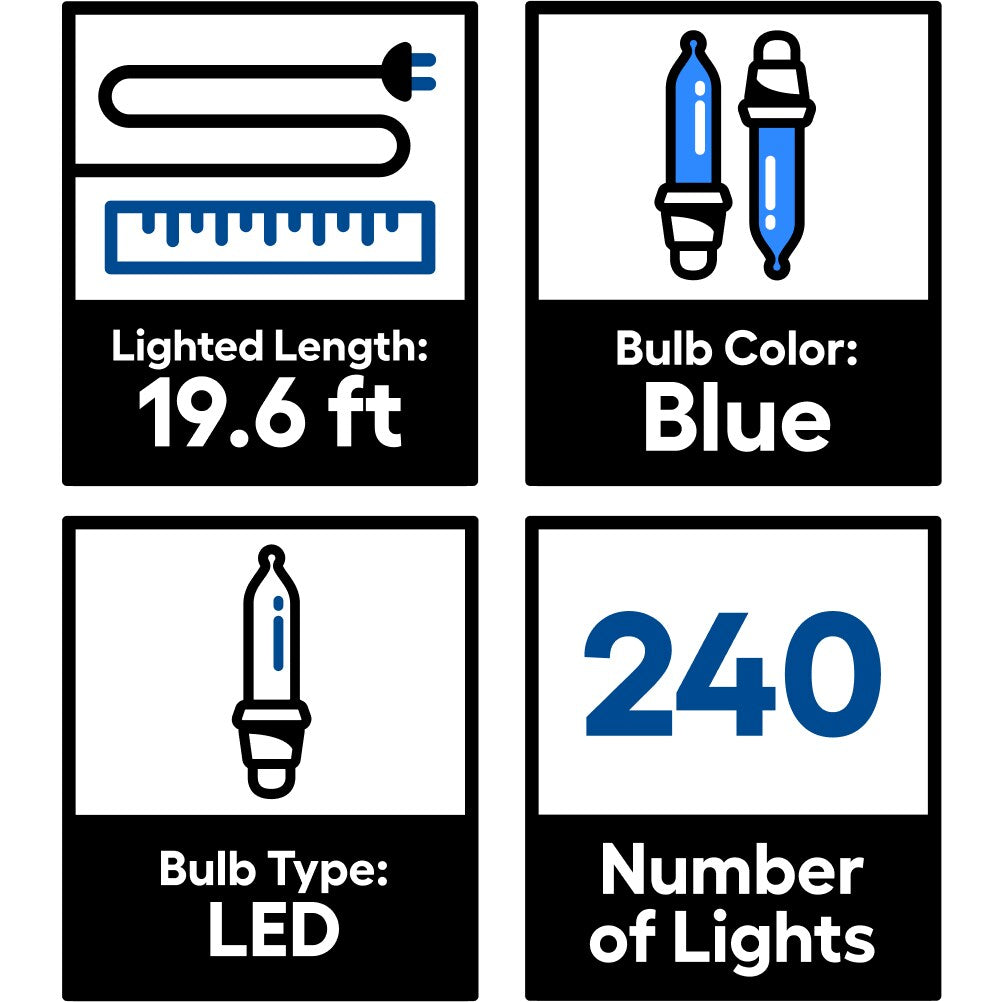 GE StayBright 240-Light 19.6-ft Blue Integrated LED Christmas Tape Lights