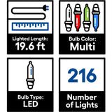 GE StayBright 216-Light 19.6-ft Multicolor Integrated LED Christmas Tape Lights