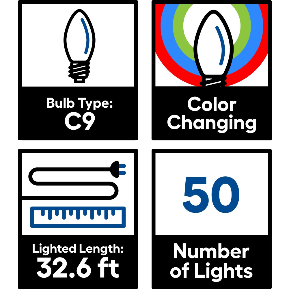 GE Color Choice 50-Count 32.6-ft Multi-function Color Changing LED Plug-In Christmas String Lights