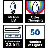 GE Color Choice 50-Count 32.6-ft Multi-function Color Changing LED Plug-In Christmas String Lights