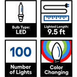 GE Color Choice 100-Count Multi-Function Color-Changing LED Christmas Icicle Lights, 20 Icicles, 9.5-ft Lighted Length, White Wire
