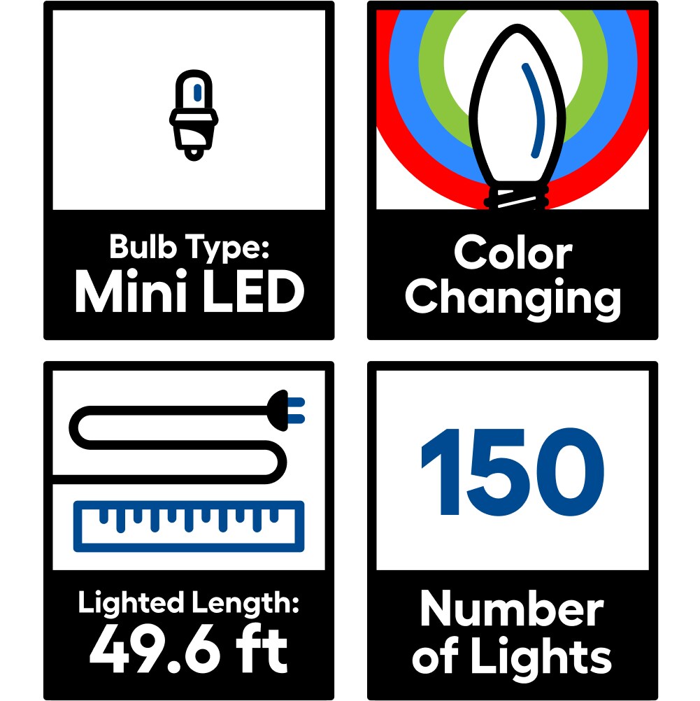 GE Color Choice 150-Count 49.6-ft Multi-function Color Changing LED Plug-In Christmas String Lights