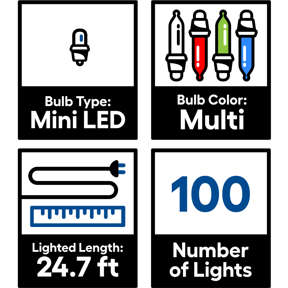 GE StayBright 100-Count 24.7-ft Multicolor LED Plug-In Christmas String Lights