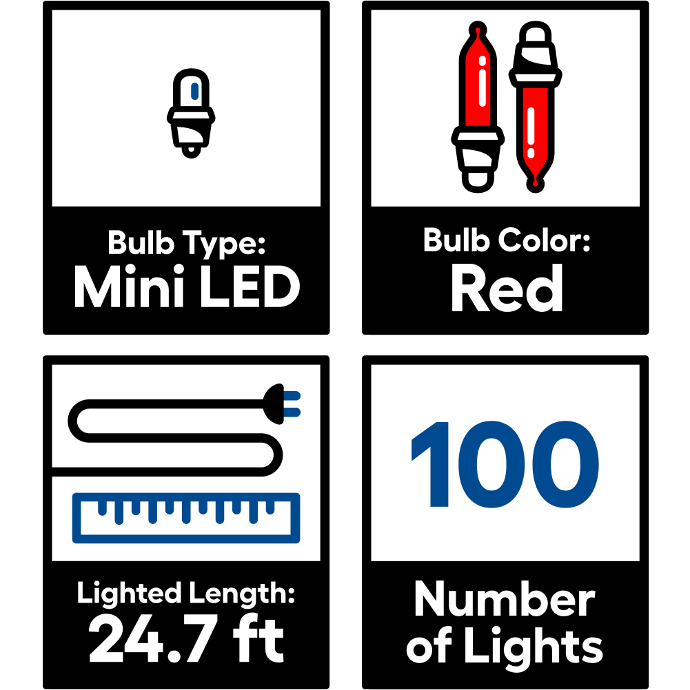 GE StayBright 100-Count 24.7-ft Red LED Plug-In Christmas String Lights