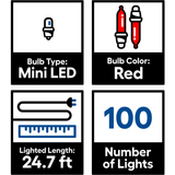 GE StayBright 100-Count 24.7-ft Red LED Plug-In Christmas String Lights