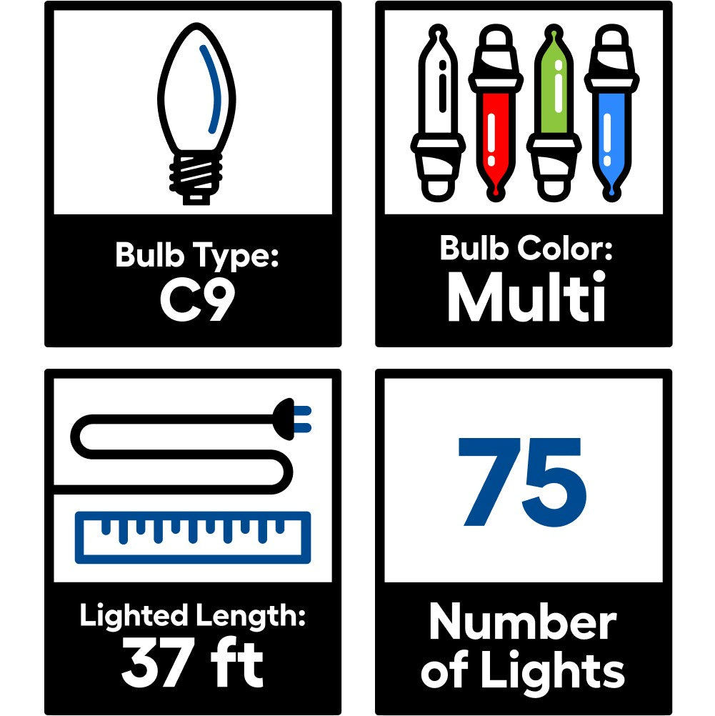 GE StayBright 75-Count 37-ft Multicolor LED Plug-In Christmas String Lights